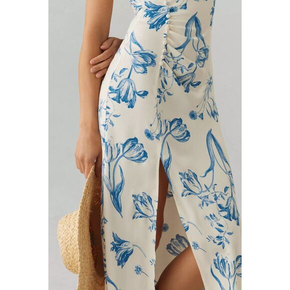 NWT Reformation Frasier Midi Dress in Lisse White & Blue Floral Size 16 - Picture 5 of 15